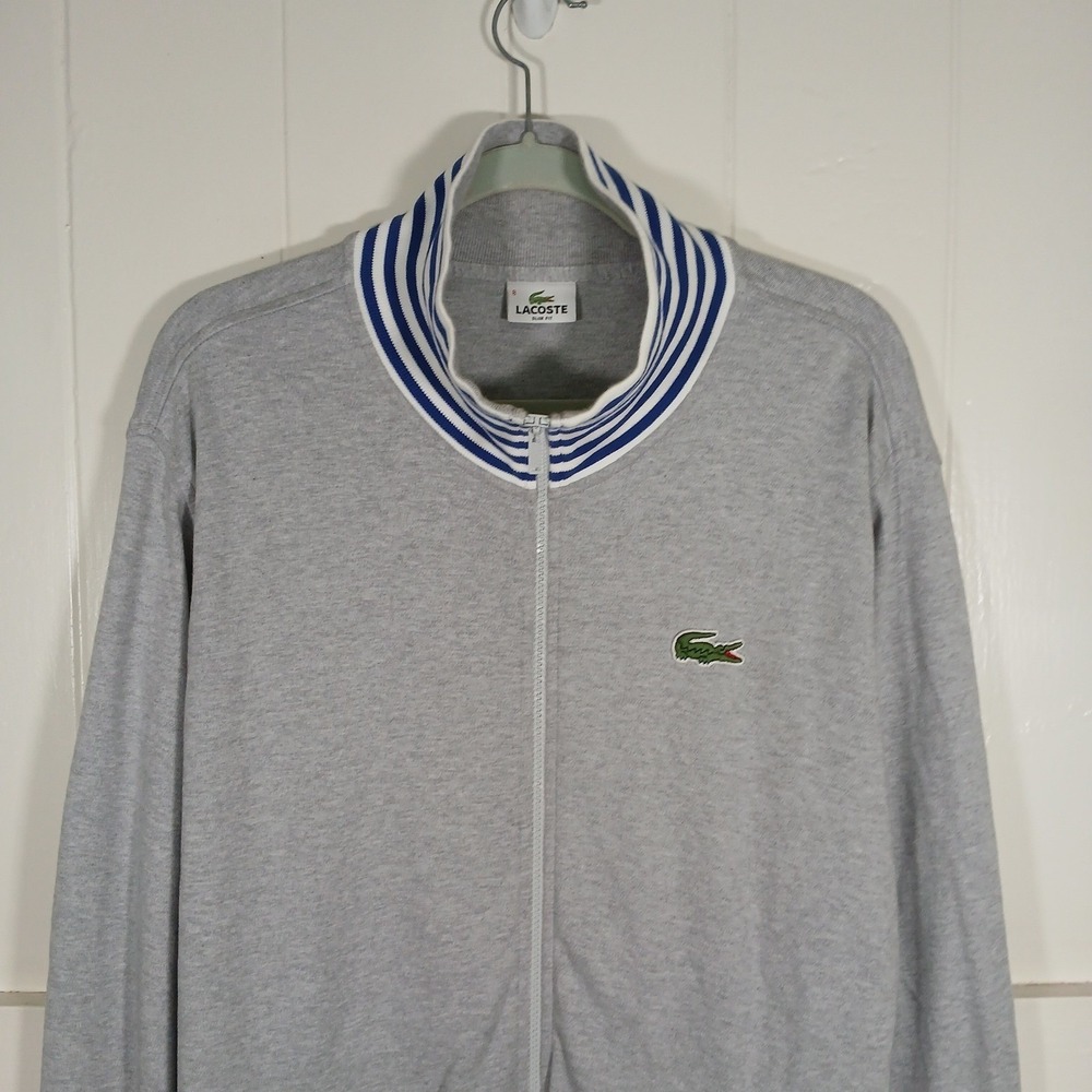 Lacoste Mens Full Zip Jacket Gray‎ Slim Fit Embroidered Logo Size 8 5191L